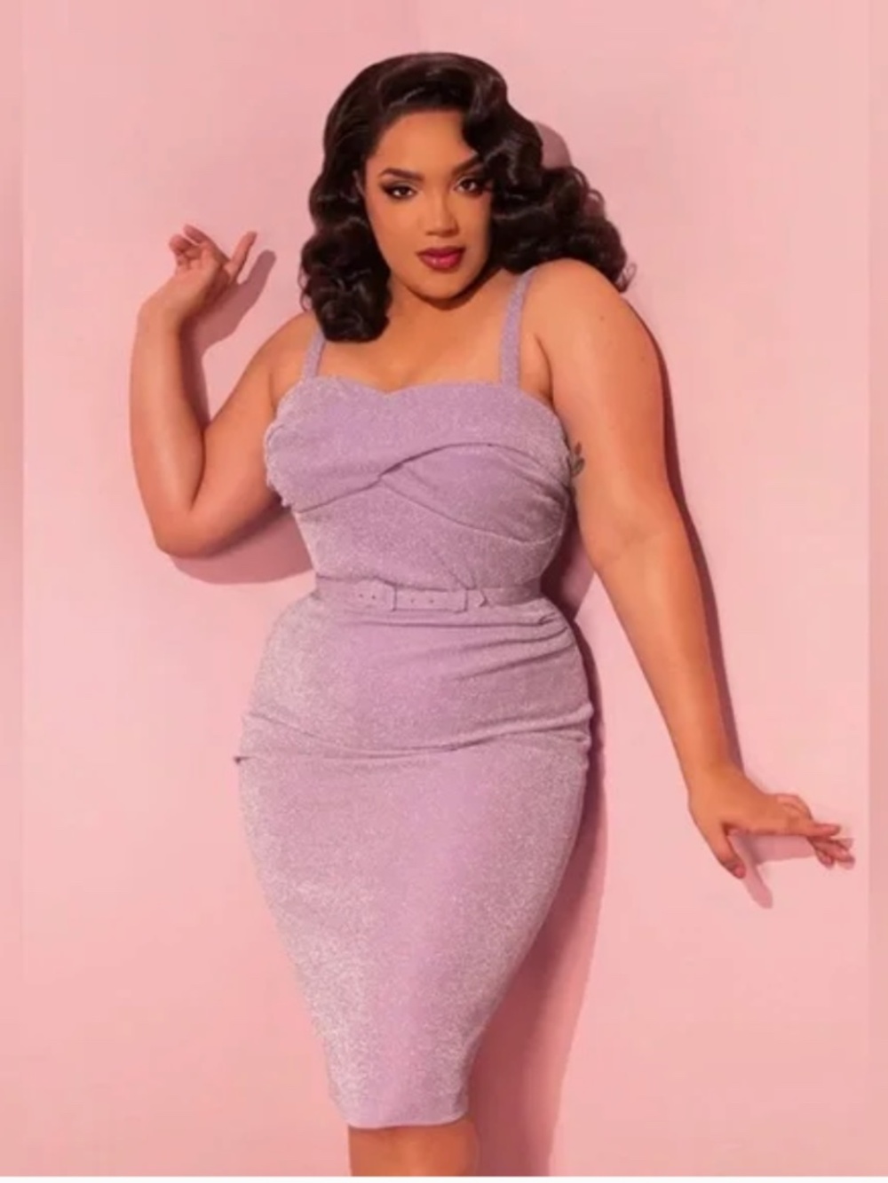 Vixen by Micheline Pitt - Jawbreaker Wiggle Dress in Lilac Lurex, NWT, Size 2X